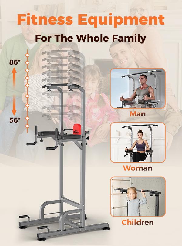 Relife Sports Power Tower Pull Up Bar Dip Station for Home Gym Adjustable Height Strength Training Workout Equipment dealsforyoudays Exercise Machine SpringStatements