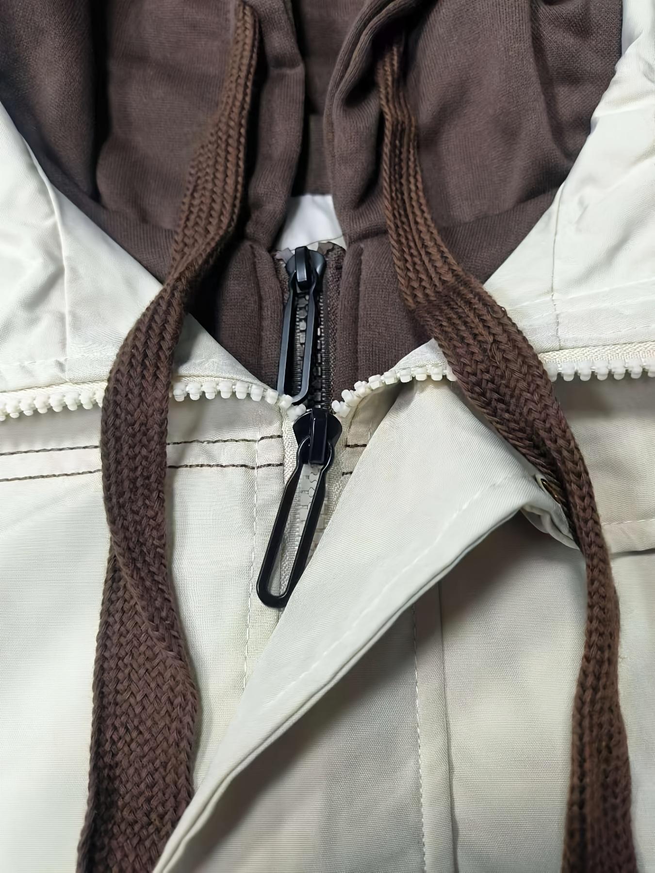 Men's Hooded Jacket Spring Autumn 2025 New Two-Piece Look Casual Loose Fit Youthful Coat with Brown Accents Menswear Stylish Overall Sweatshirts Tops Vibe Long Sleeve