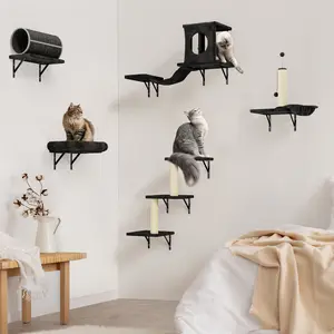 5-Piece Cat Wall Furniture Set, Wall Mounted Cat Climber with Tunnel, Condo, Hammock & Sisal Scratching Posts, Multi-Level Space-Saving Cat Activity Center for Indoor Cats Summervibes