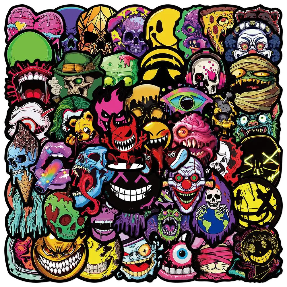 Gothic Style Skull Face Series Graffiti Stickers, 50pcs/set Premium Skull Stickers Waterproof Self-Adhesive Decor Stickers for Gifts, Greeting Cards, Water Bottles, Laptops, Cellphone, Smartphone and Phones, Halloween Theme Accessories