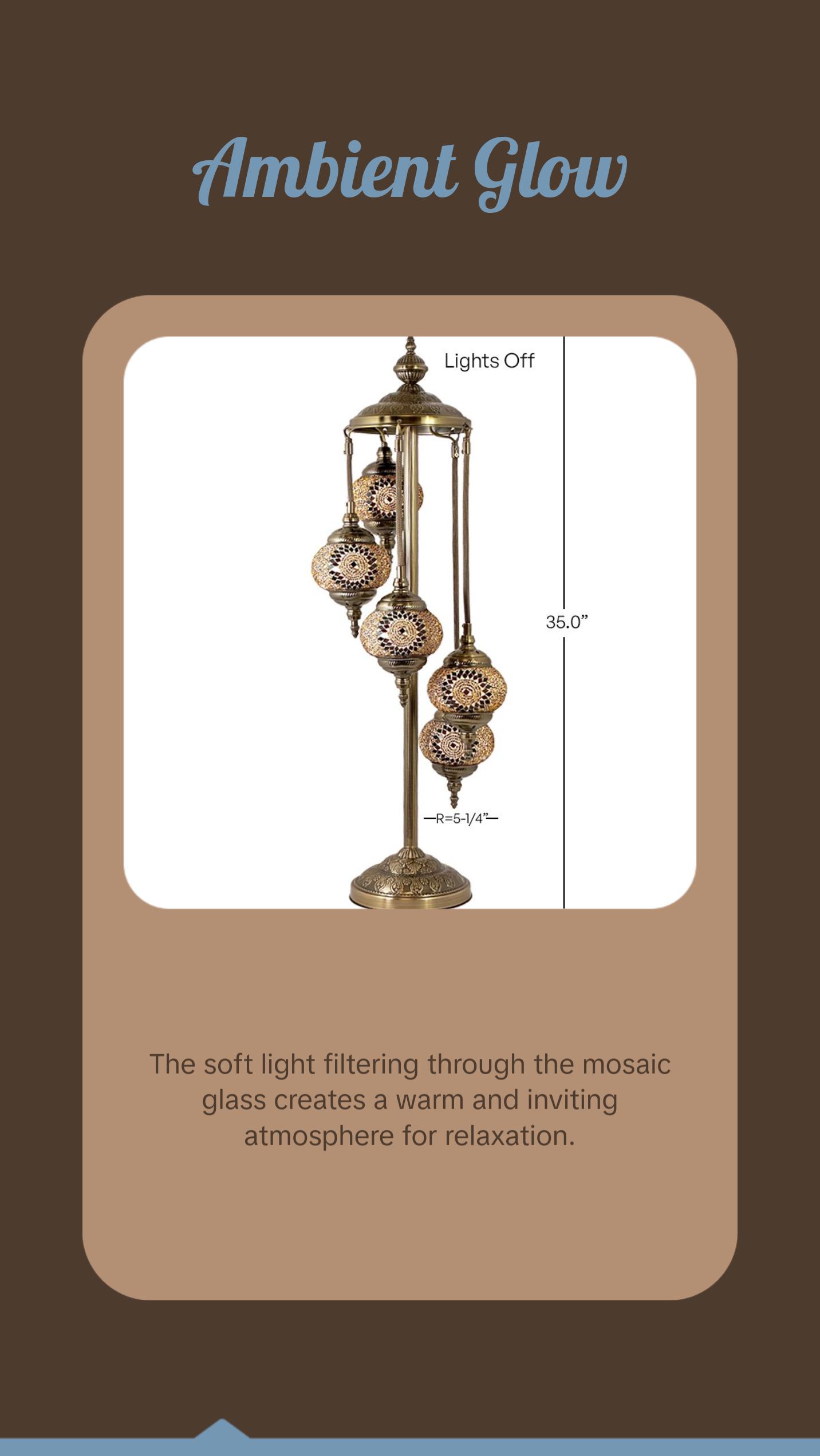 Vibrant Orange Blossom Handmade Turkish Lamp with Quintuple Globes