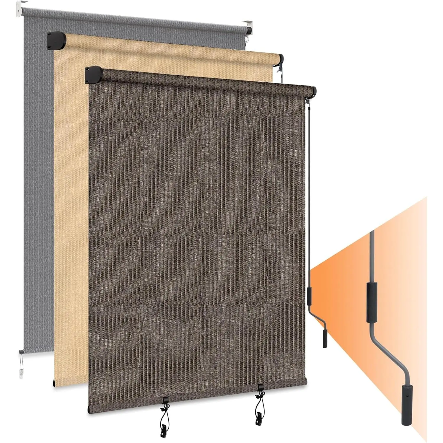 Outdoor Roller Shades for Patio, 6'W x 6' H(WxH) Mocha Roll up Shade for Outside,Sun Roller Shade Cloth Roll Blinds Cordless  for Porch Gazebo Pergola Balcony Backyard