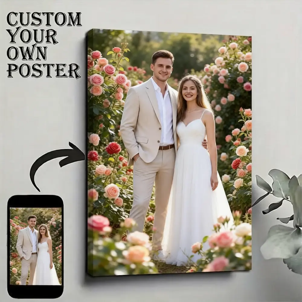 Custom Photo Waterproof Wood-Framed Canvas Wall Art - Personalized Memory Prints, Artistic Home Decor Decoration, Room Accessory, Holiday Gift (Christmas, Thanksgiving, Chinese New Year) for Loved Ones (Wedding Scenarios)