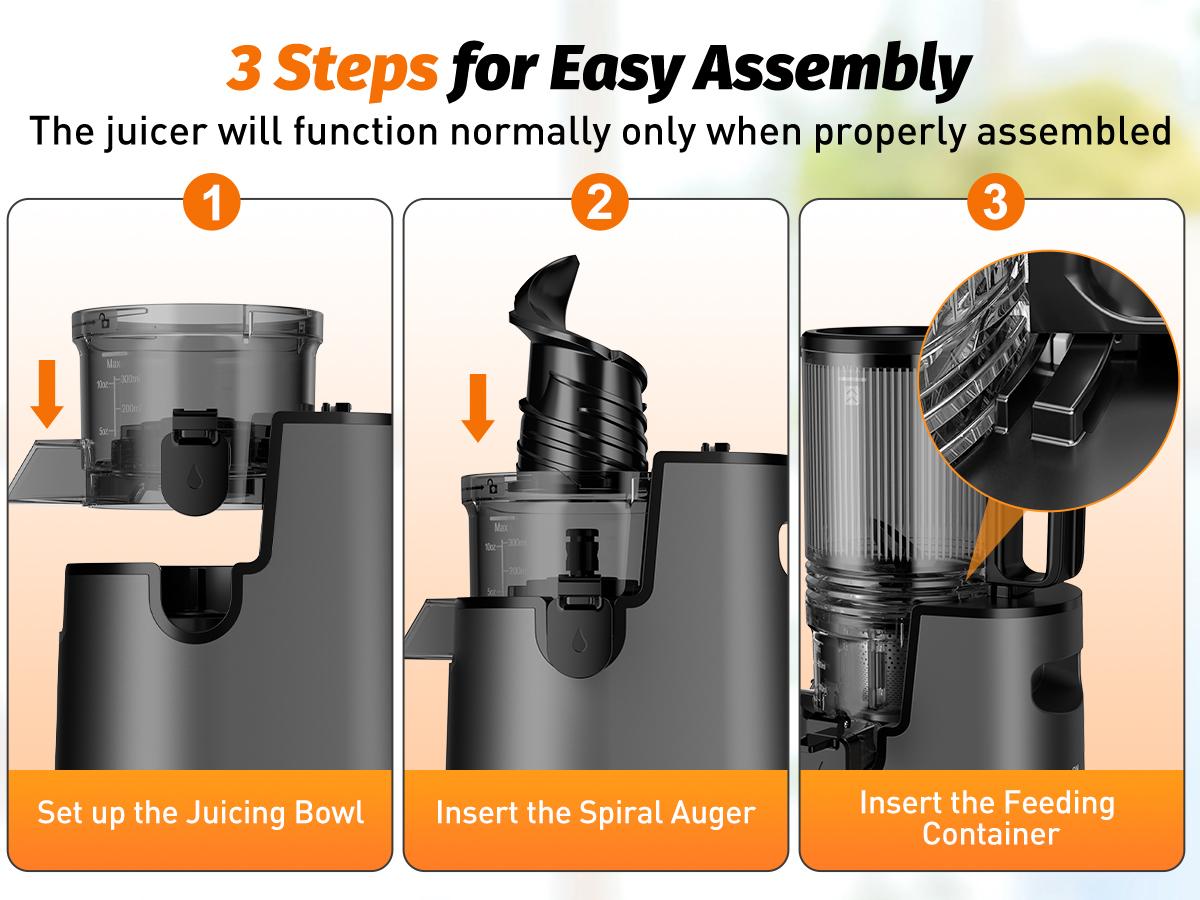 LQZ 350W Cold Press Juicer - Slow Masticating, 5.4 Inch Feed Chute, High Juice Yield, Easy Clean, 55rpm Technology for Whole Fruits & Veggies,Summer Glow