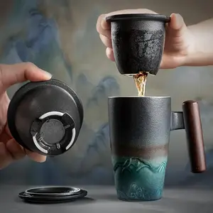 Ceramic teacup set, 1 piece handmade ceramic coffee mug with filter, perfect for tea drinking at home or in the office. An exquisite ceramic mug, a thoughtful gift for family or partner.