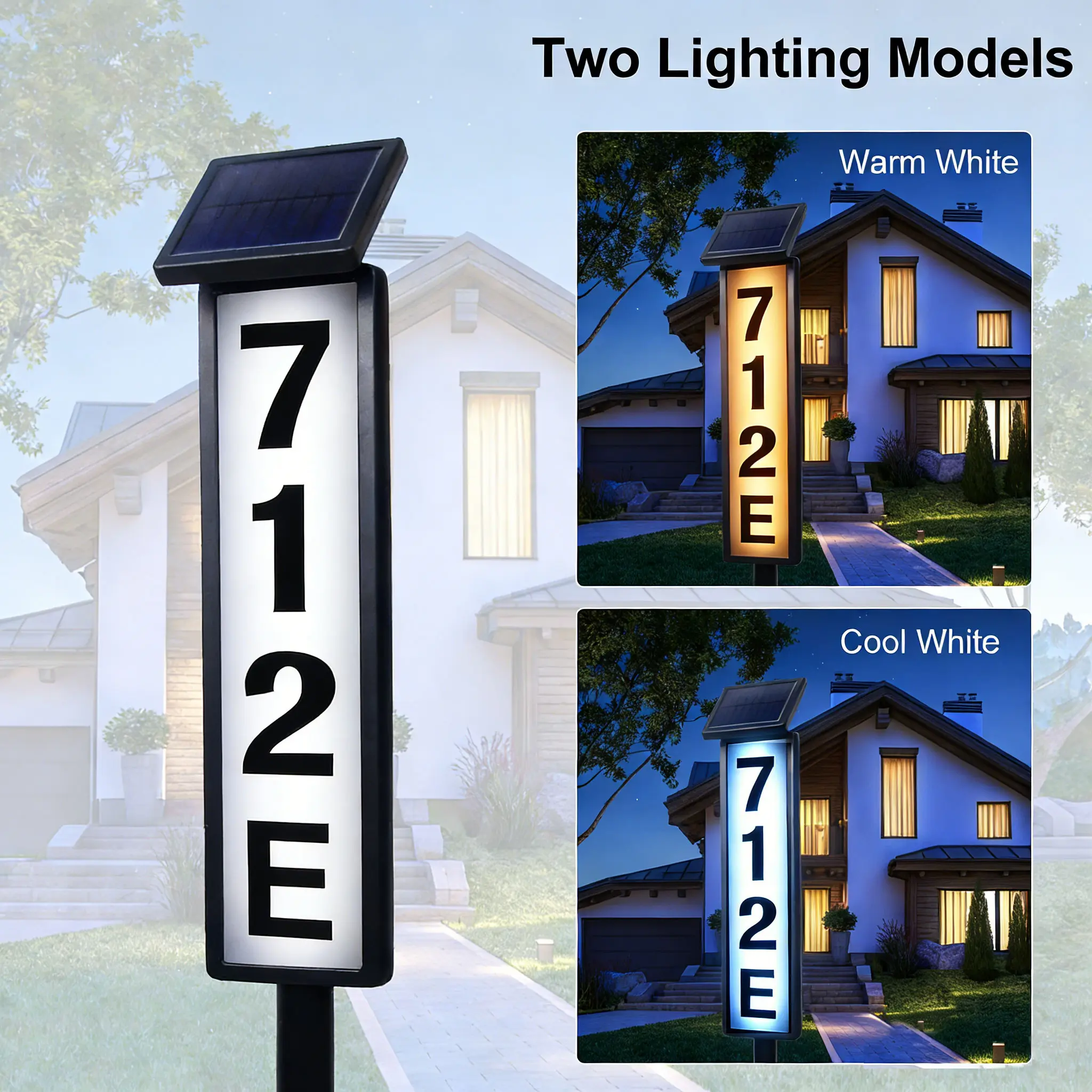 Outdoor Solar LED Lighted Address Sign - Black Aluminum Frame, Stainless Tube, Waterproof Home Plaque, Solar Energy, Adhesive Backing, High Contrast to Spot Numbers at Dusk, Home Decor