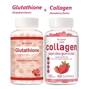 【clearance price】  Re Lierre Collagen Peptide Gummies for Women & Men Sugar-Free 1500mg Protein Types I II III V X 5000mcg Biotin Methylated B12 Vitamins A C D E B8 for Skin Hair Nails Bone 60 Gummies Strawberry flavor and grapefruit flavor