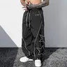 Men's Printed Loose Fit Wide Leg Baggy Pants - Casual Fashion Trousers, Male Clothing, Graphic Clothing, Comfy Pants with Stylish White Star & Letter Print, Contrast Stitching, Soft Fabric for Streetwear Everyday Outfit