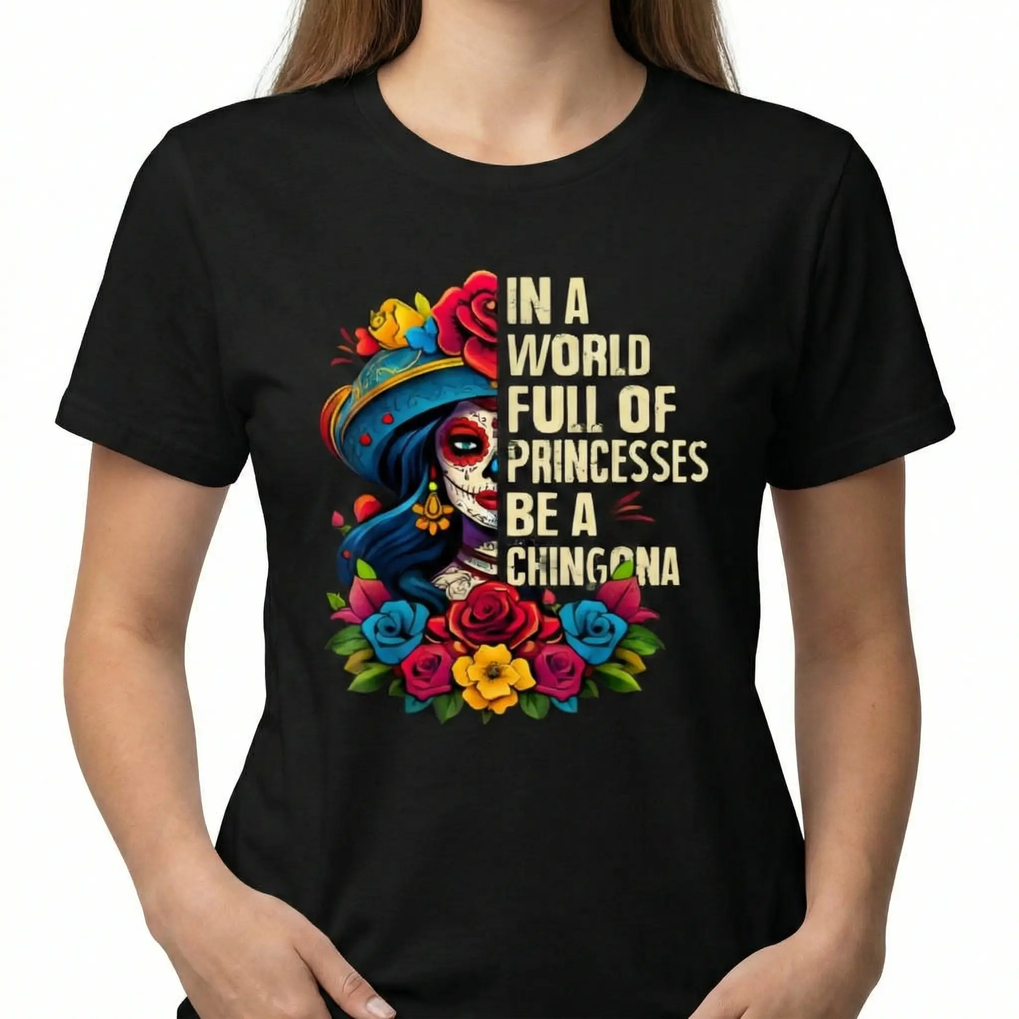 Cotton Unisex Princesses Women De Los Muertos La Catrina Day Of The Dead T-Shirt Soft Comfortable Breathable Classic Crew Neck Short Sleeves Casual Essential Graphic oversized tshirt women t shirts women vintage graphic tees  gift springglowup,summerv