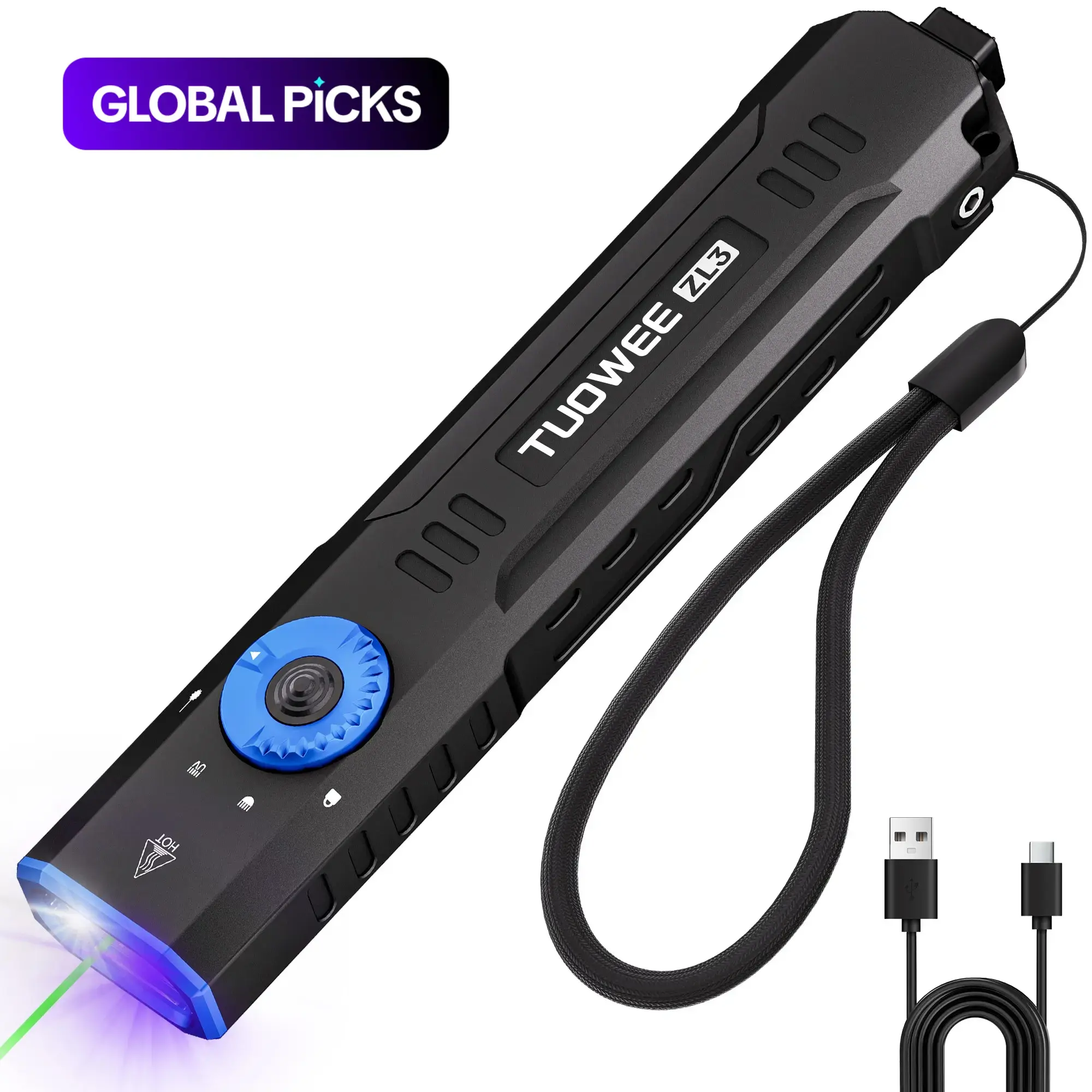 Rechargeable EDC Multifunctional High Powered Flashlight with UV & High Beam LED, High Lumen Portable Pocket Handheld Torch for Outdoor Emergency #GLOBAL PICKS