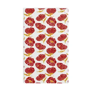 Slightly Subtle Red Poppy Floral Pattern Hand Towel | Botanical Kitchen or Bathroom Linen