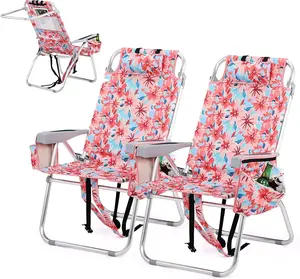VINGLI Tall Beach Chair 2 Pack Lightweight, Backpack Beach Chair for Adults with 5-Position, Cooler Bag, Cup Holders, Towel Bar, Lightweight Folding Beach Camping Chairs