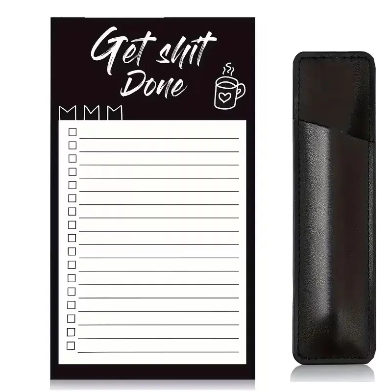 2-Piece Set / 1 Magnetic Shopping List Notepad & 1 Magnetic Pencil Case Fun Study Companion, Fridge-Friendly Magnetic Memo Pad & Pencil Holder Back-to-School Essentials Stationery Supplies