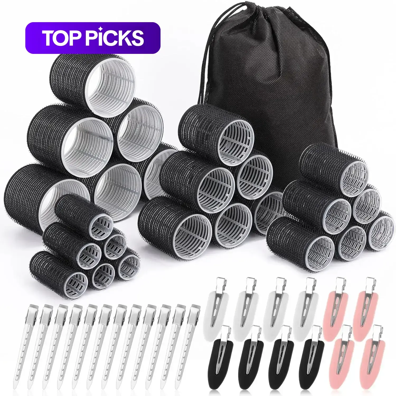 Heatless Hair Curlers and Clips Set, Heatless Styling Tools, No Heat Curls, 48-Piece Kit with 24 Rollers and 24 Clips for Long, Medium and Short Hair #GLOBAL PICKS
