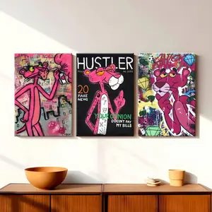 Street Art & Graffiti Poster, a cool print of a pink cartoon panther spray painting. A piece of modern pop art for a game room, dorm, or as a gift for a street art fan.
