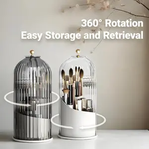 Whimsical Little Shop Dustproof Toothbrush Holders with Cover, Rotating Electric Toothbrush and Toothpaste Holder for Bathroom Countertop, 3 Slots Transparent Make up Brushes Organizer for Vanity Toothbrush  Brushes  Storage Bucket