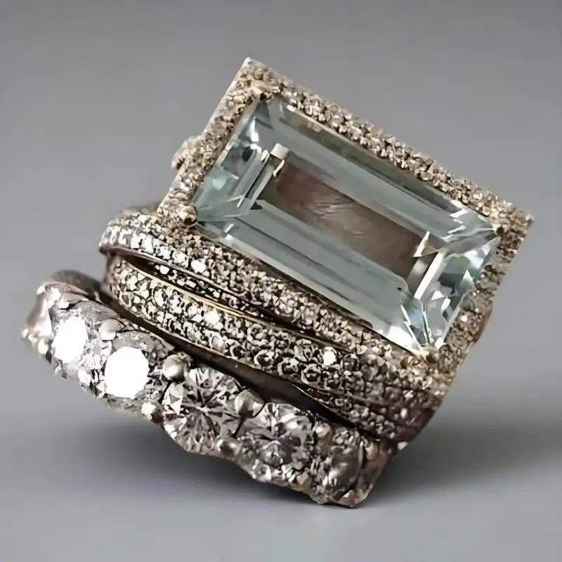 Women's 3-Piece Creative Large Rectangular Ring Set - Personalized, Fresh, Fashionable, Luxurious Costume Jewelry Accessory