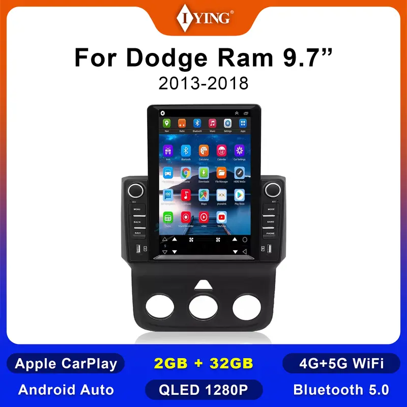 IYING 9.7" Android 12 Car Radio for 13-18 Dodge Ram 1500/2500/3500 | Wireless CarPlay •  GPS Navigation • Plug&Play Upgrade