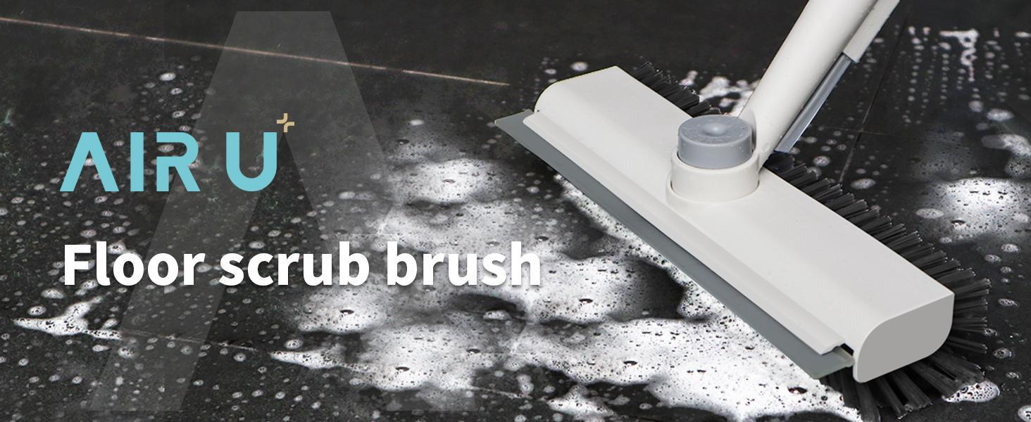 AIR U 3-in-1 Floor Scrub Bathtub Brush with Long Handle, Double-Sided, Heavy-Duty Stiff Bristles & Squeegee – Scrape & Scrub for Shower, Bathroom, Patio, Garage, Kitchen, Wall & Deck – Home Cleaning Essentials