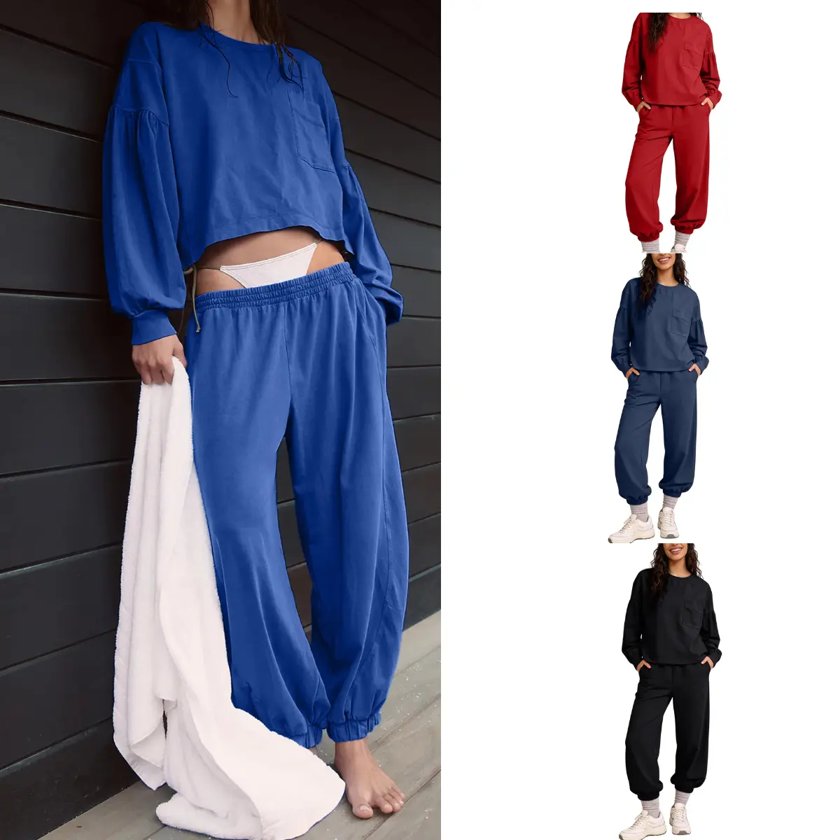UANEO Women's Track Suits 2-Piece Lounge Set – Long Sleeve Crewneck Top & Jogger Pants with Pockets, Casual Comfort Outfit
