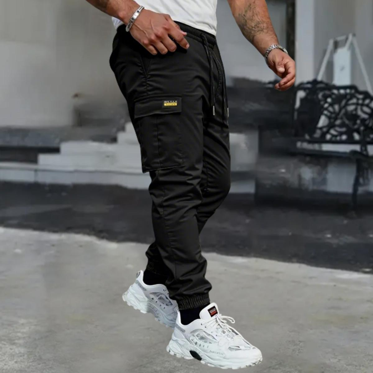 Men's Outdoor Hiking Cargo Pants with Multi-Pockets, Drawstring Waistband, Lightweight & Breathable Casual Trousers for Camping & Walking