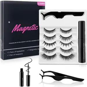 Magnetic Eyelashes with Eyeliner, Secure Hold No Glue Magnetic Lashes, Reusable False Eyelashes for All Day Wear