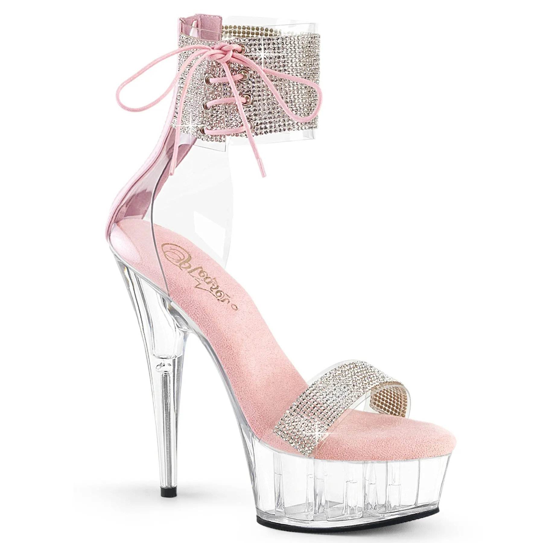 Pleaser Delight-627RS Platform Heels for Women, 6" Elegant Sandals with Sparkling Rhinestone Cuffs and Side Lacing for a Night Out