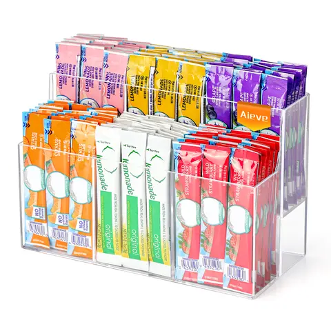 AIEVE Multifunctional 2-Layer Acrylic Drink Packet Organizer - Acrylic Display Box, Cabinet Storage Racks, Vertical Layout for Space-Saving, Quick Access (Mid-Year Deals)