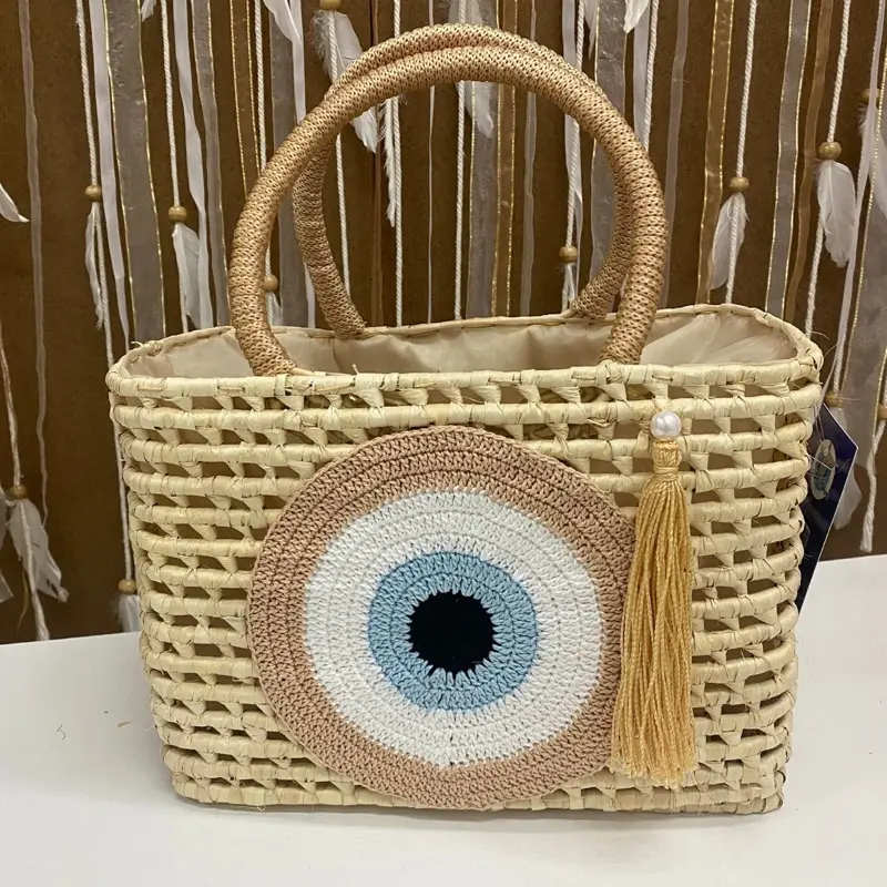 Beige Handmade Evil Eye Bag