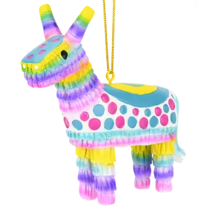 Tree Buddees Colorful Donkey Party Piñata Christmas Ornament Hand-Painted Resin 3.5 x 3.5 Inches Perfect for Tree Decorations and Party Decor