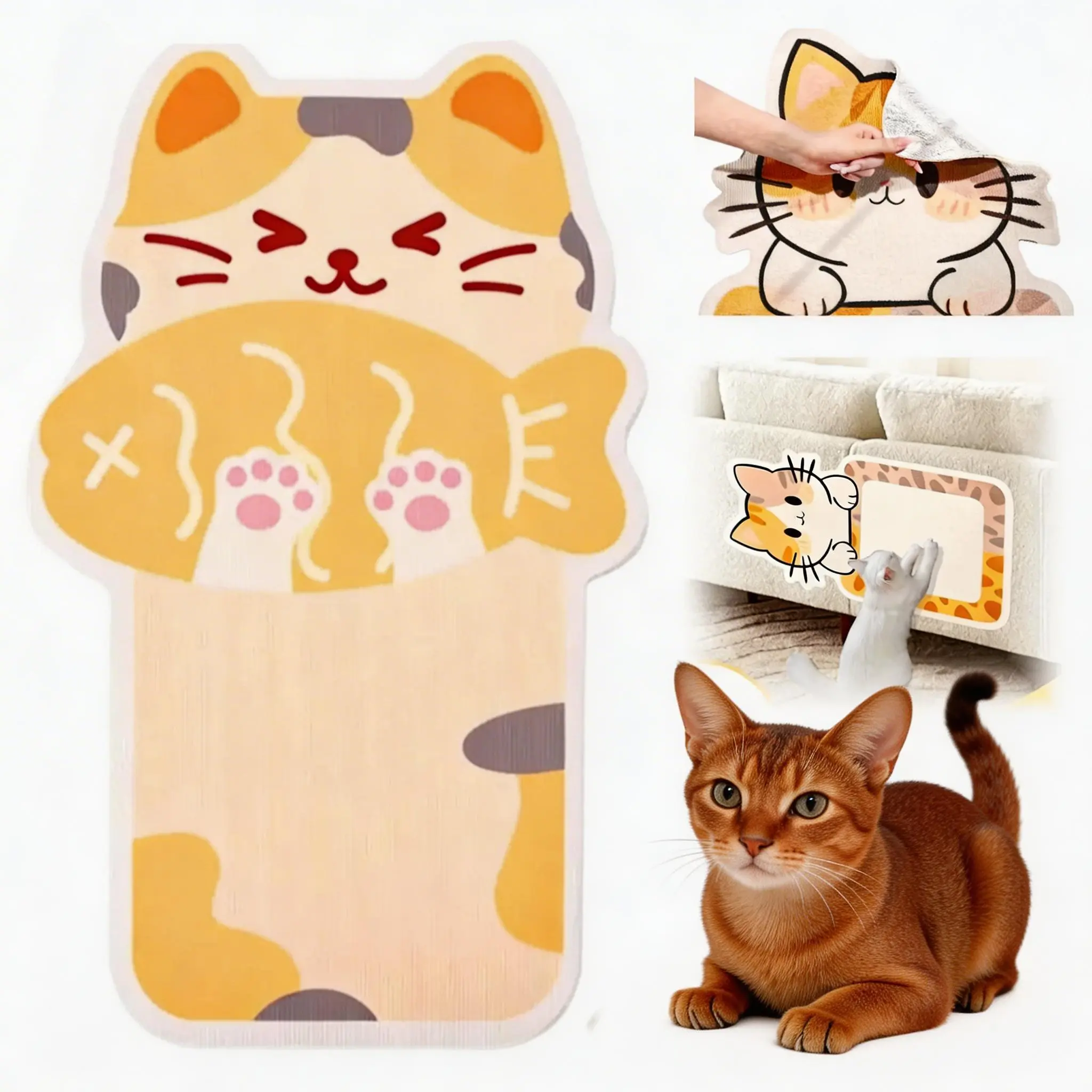 【Buy 1 Get Free Toy Mouse!】Wall Mounted Cat Scratcher Board Thickened Durable Furniture Protector for Cats Wall Sofa Cabinet Door Glass Use Cat Tree Tower with Free Toy Mouse Pet Supplies for Kittens wear anti-scratch deterrent