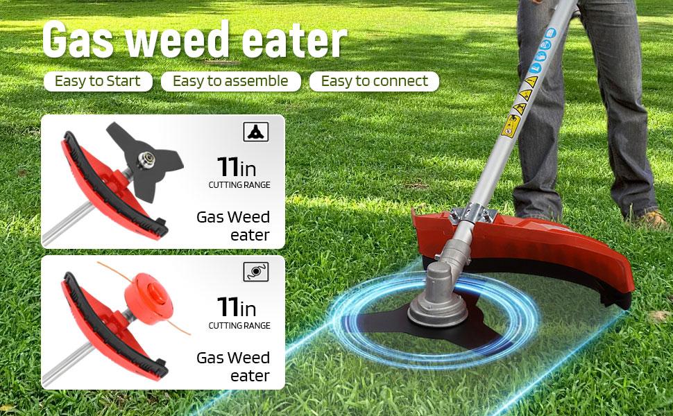 52CC 2-Stroke Gas String Trimmer 11" Multi-Functional Lawn Edger Heavy-Duty 3T Blade for Thick Overgrowth Ergonomic Handle & Shoulder Strap for Quick Grass Cleaning
