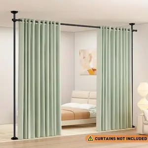 Adjustable Bedroom Partition Rod - Heavy-Duty Room Divider Curtain Rod for 4-10 Ft High and 28-70 in Wide Spaces - No Drill Freestanding Separator Freestanding Tension Curtain Stand(Curtains are not included)