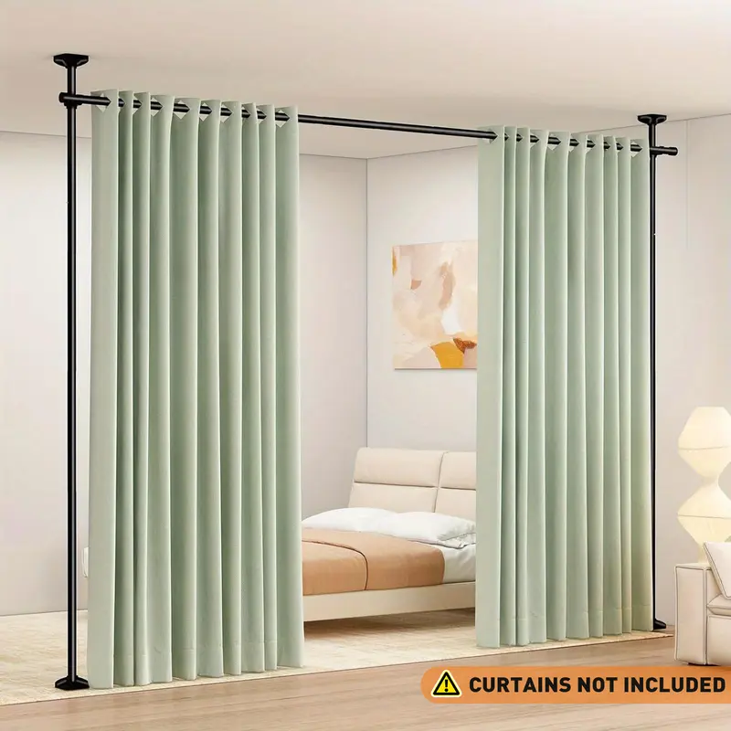 Adjustable Bedroom Partition Rod - Heavy-Duty Room Divider Curtain Rod for 4-10 Ft High and 28-70 in Wide Spaces - No Drill Freestanding Separator Freestanding Tension Curtain Stand(Curtains are not included)