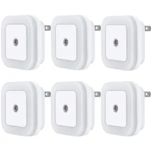 LED Night Light Lamp with Smart Sensor Dusk to Dawn Sensor, Daylight White, 0.5W Plug-in, 6-Pack