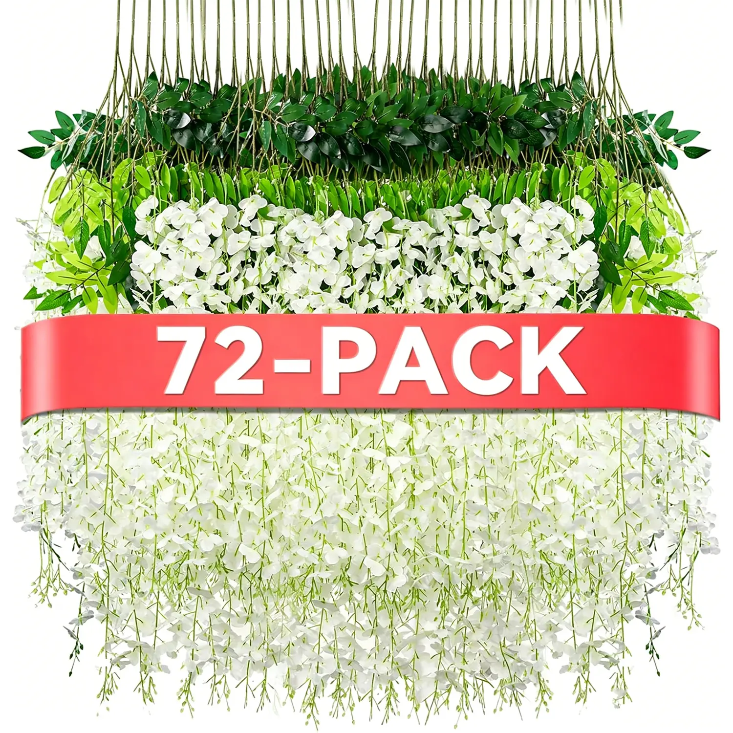 Wisteria Hanging Flowers,72 Pack Fake Hanging Flowers,Wisteria Artificiales Garland for Home Wedding Arch Floral Party Garden Ceremony Outdoor Decor,3.6 Feet Long(72,White)