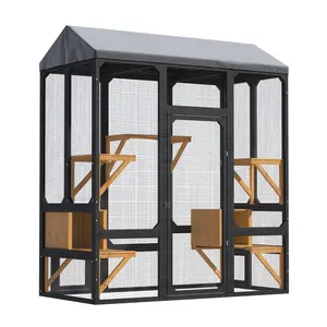 TIMHAKA Cat Catio, Catio Outdoor Cat Enclosure, Large Cats House for Mulitiple Cats Walk in with Waterproof Cover and Sunshine Roof, Feral Pet Cage with 7 Platforms and 2 Resting Box, 72 inch
