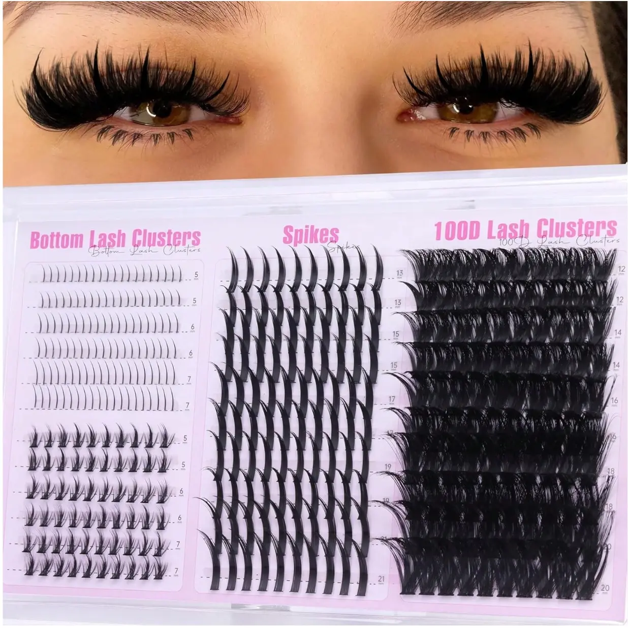 Wispy Lash Clusters With Spikes Volume Eyelash Clusters With 2 Styles Bottom Lashes 100D Mink Cluster Eyelash Extensions 380PCS Spiky Individual Lashes With Bottom Lash Clusters By WXDDS Lightweight Salon