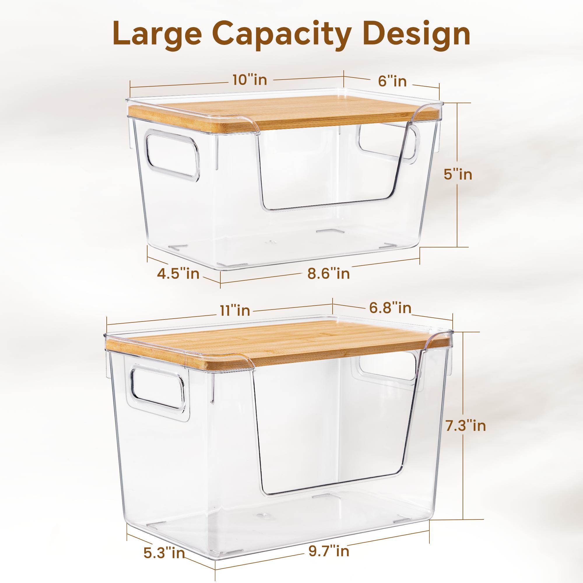 Criusia High-Quality Plastic Food Storage Box with Wooden Lid for Organizing Fruits Vegetables and Spices Transparent Design