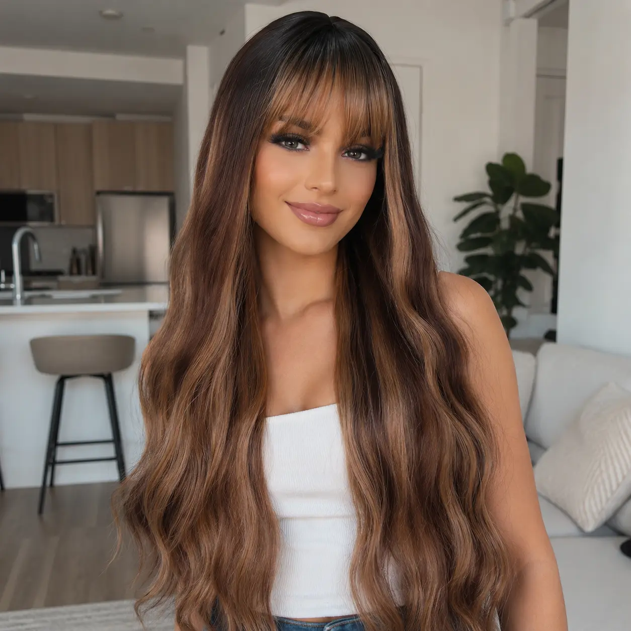 SMILCO 30Inch Brown Loose Wave without Hair Bangs SM6060