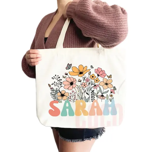 Customized Name Floral Tote Bag,Personalized Name Bag, Custom Name Tote Bag, Custom Gift Bridesmaids Bag Gift Tote Shopper