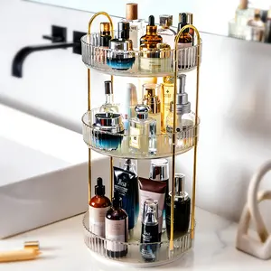 UFORU 360° rotating cosmetic organizer, large capacity transparent acrylic for storing cosmetics and skincare products, multi-layer rotating perfume organizer with lipstick holder, suitable for bathroom vanity, a great birthday gift for your girlfriend.