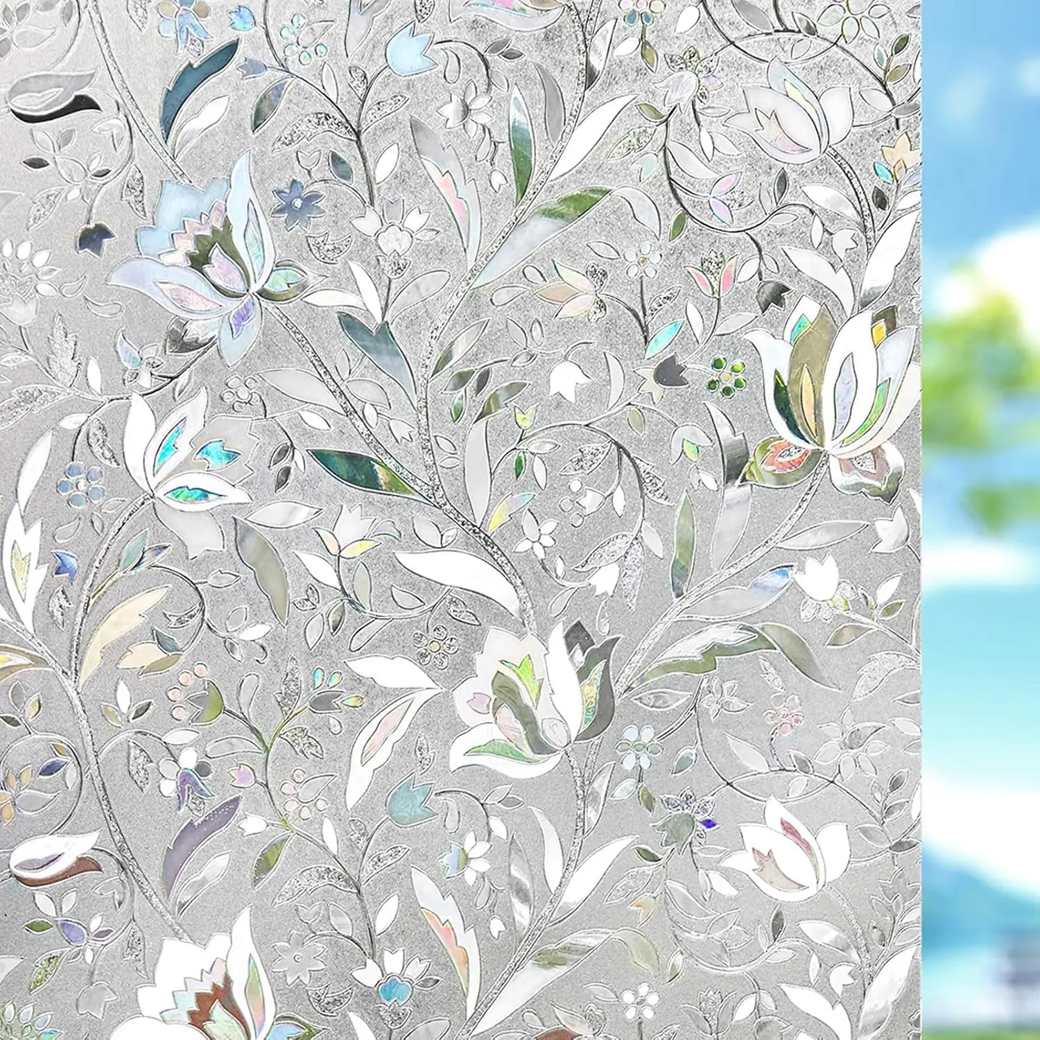 Window Film, Window Privacy Film, Window Vinyl Glass Covering, Stained Glass Decorative Film, Window Film Privacy Frosted Static Clings, Non-Adhesive, No-Glue (17.5 x 78.7 inch)