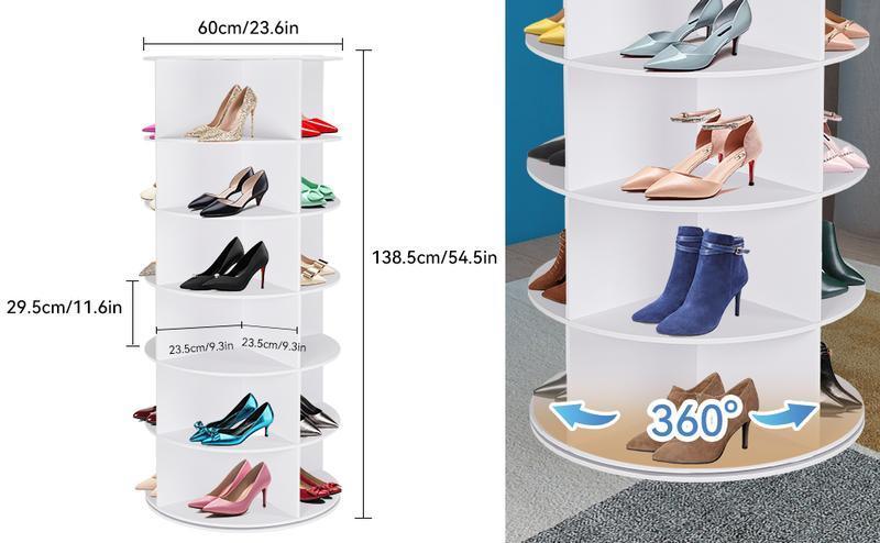 360° Rotating 7-Tiers Organizer Shoe Rack, Fits 24-28 Pairs of Shoes, Spinning and Revolving Round Shoe Rack, for Entryway Living Room Hallway
