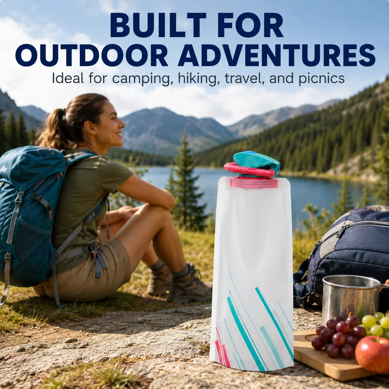 Portable Foldable Water Bag, Water Pouch, Leakproof Explosion-Proof Design, Thickened Pe Material, No Odor, Hanging Hook, Suitable for Hiking Camping Outdoor Riding, Portable Drinking Bottle
