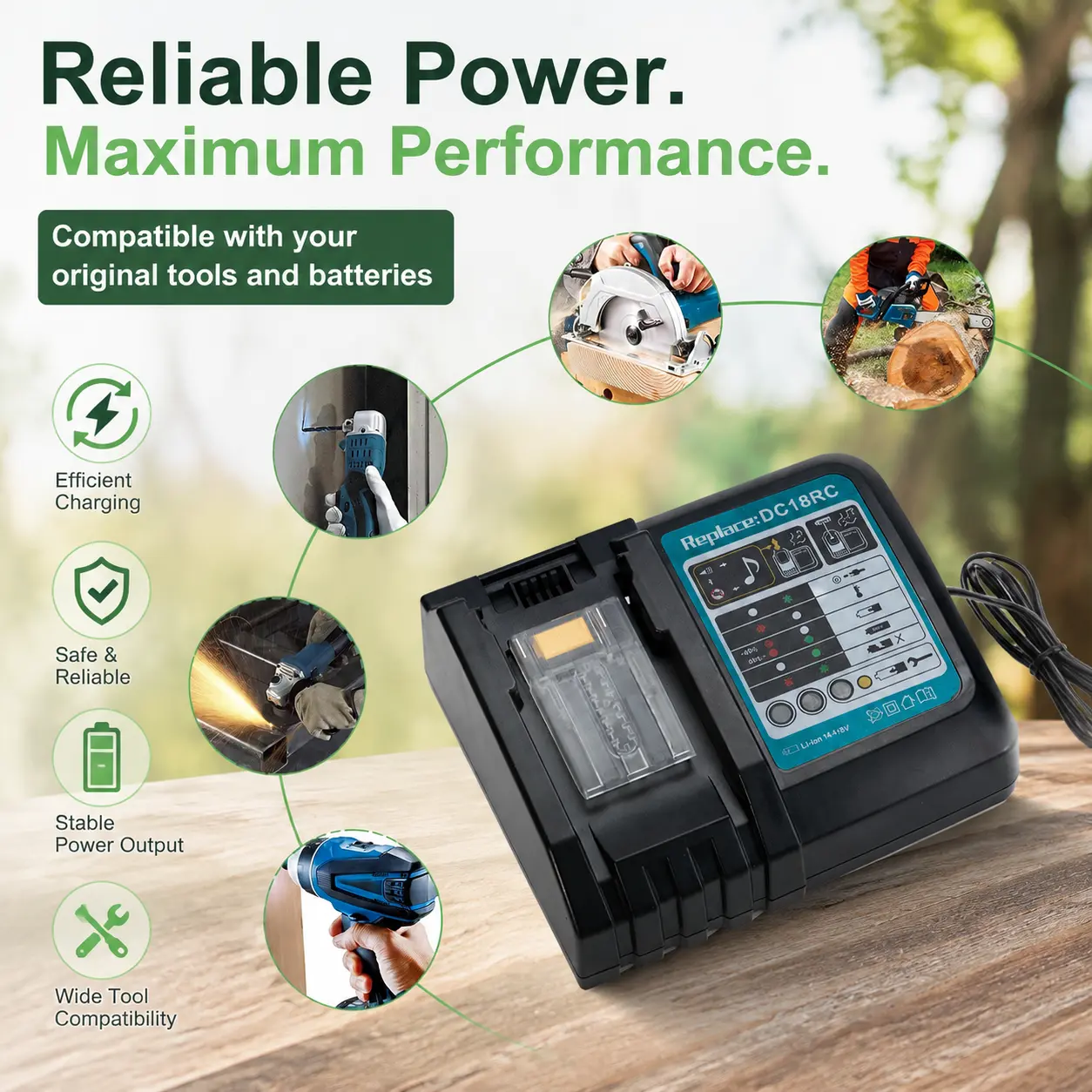 14.4V-18V Adaptive Lithium Battery Fast Charger US Plug 3A Replacement Charger For Cordless Power Tools Batteries