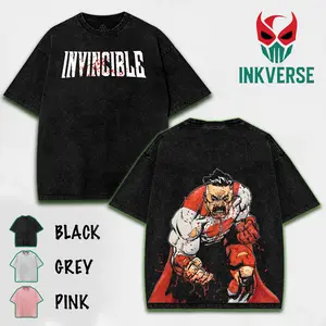 Omni-Man Invincible Washed Tee, Cotton, Unisex Streetwear, Retro Anime Graphic Shirt, Perfect Gift for Fans Fabric Menswear graphic tee lover