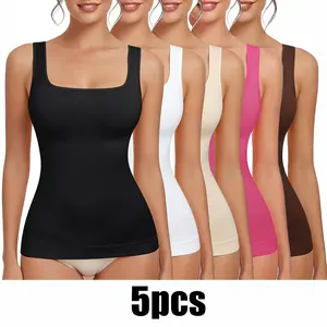 1/5pcs Women's Seamless Square Neck Shapewear - Tummy Control Tank Top - Backless Slimming Compression Cami Womenswear Bodysuit