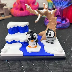 3D Printed Penguin Ice Scene Display – Cute Arctic Penguin Decor Playset