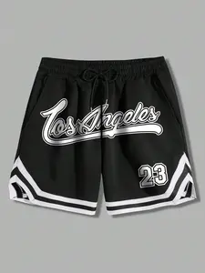 Men's Black Los Angeles 23 Graphic Basketball Shorts, Retro Athletic Streetwear Bottoms, LA City Script Street Style Fashion, 23 Number Retro Basketball Shorts, LA City Lovers, Casual Hoops, City Walks, Summer Street Wear